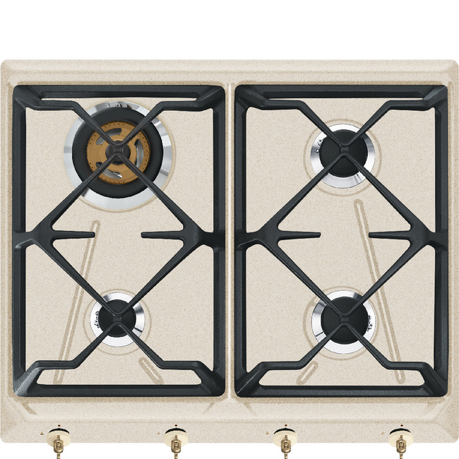 Smeg - Płyta gazowa, 60 cm, Coloniale Coloniale SrV864AvOgH2 Jasny brąz (pokrętła w kolorze mosiężnym)