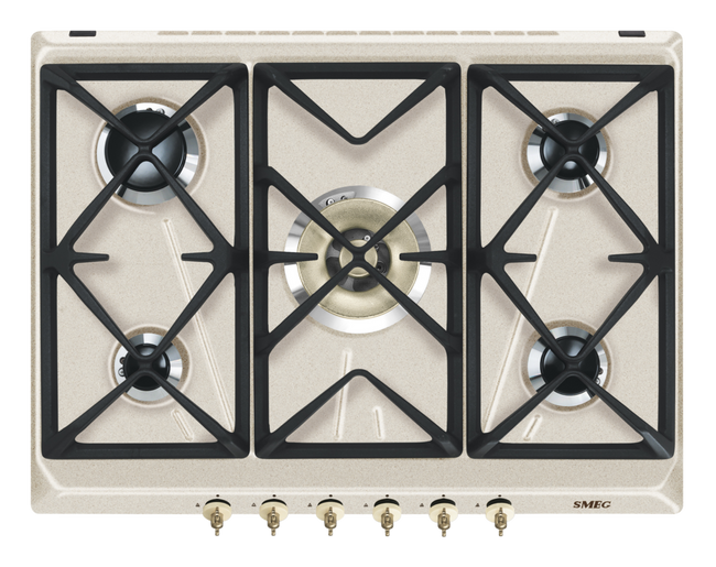 Smeg - Płyta gazowa, 70 cm, Coloniale Coloniale Srv876Avogh2 Jasny brąz (pokrętła w kolorze mosiężnym)