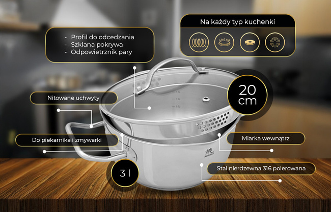 Shiori - Steel Series Pro 316 garnek indukcja 20 cm (3 l)
