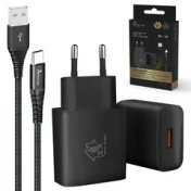 Extralink Smart Life | Zestaw Usb Type-A To Type-C, 200cm, Czarny + Ładowarka 12W | Czarna