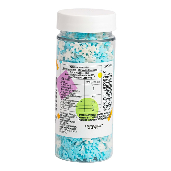 Posypka cukrowa PME Płatki śniegu 60 g, niebiesko-biała, z aromatem wanilii