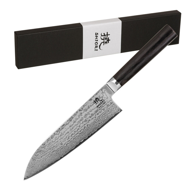 Shiori - Kyoto Santoku - Japoński nóż szefa kuchni Seki/Japonia ze stali damasceńskiej Vg10