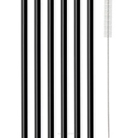 Słomki Szklane Czarne 20cm Zestaw 6 Sztuk Ze Szczoteczką 26599 - Vialli Design