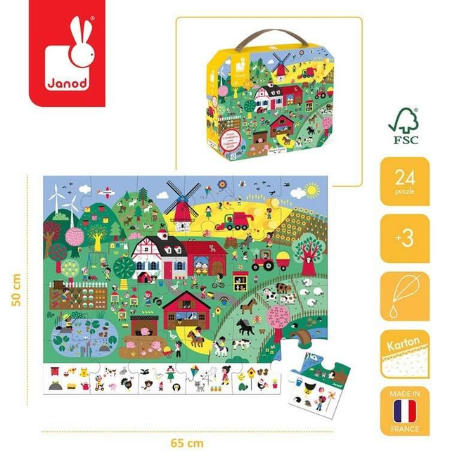 Puzzle obserwacyjne w walizce Farma 24 elementy 3+ Made in France - Janod