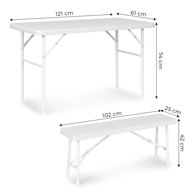 Zestaw Cateringowy Stół 120 Cm 2 Ławki Komplet Bankietowy - Biały