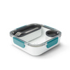 Lunch box kwadratowy Black+Blum 1 l, morski, z widelcem i pojemnikiem na sos