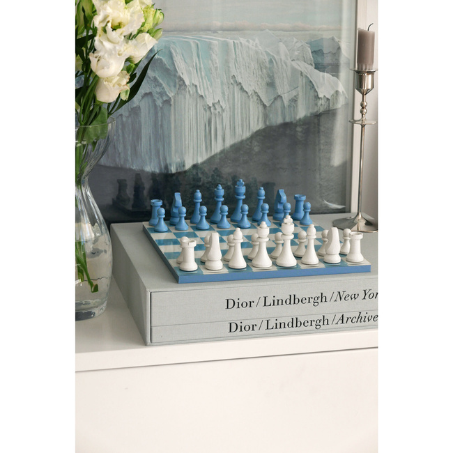 Szachy Printworks Classic Chess Dusty Blue, drewniane figury i plansza z akrylem