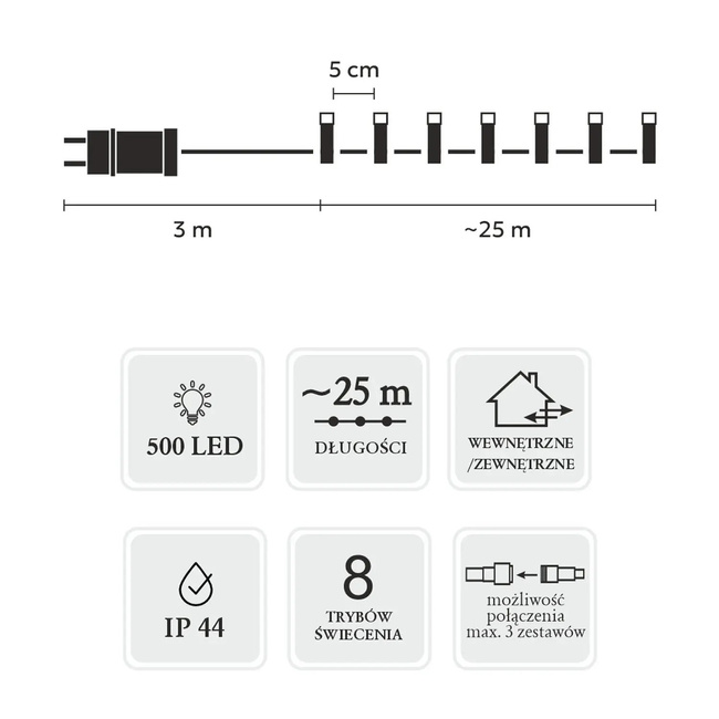 Extralink | Lampki LED | 500L multikolor, dł. 3 + 25 m wewn/zewn