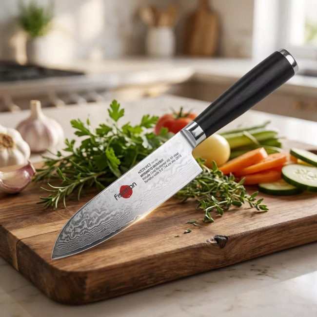 Małe santoku Fissman Kensei Musashi 14 cm, damast VG10, rękojeść G10