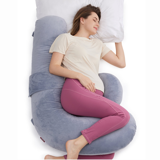 Momcozy PP006 | Poduszka ciążowa w kształcie litery F | Szara