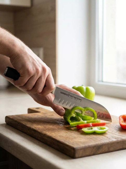 Samura MO-V Nóż Santoku Hollow Ground Ostrze 18 cm
