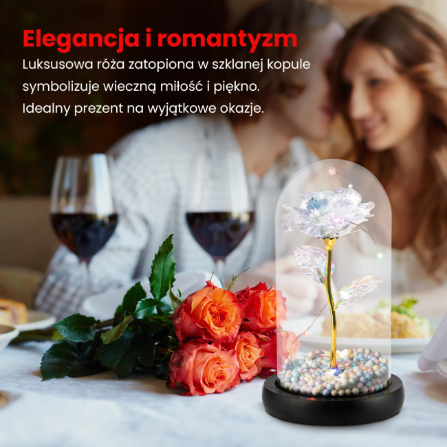 Extralink Home | Wieczna róża w szkle | świecąca LED biała