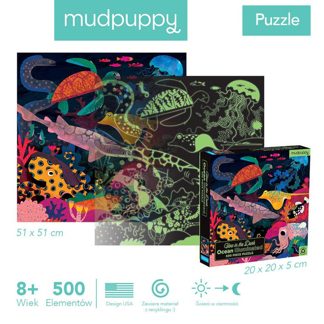Mudpuppy Puzzle rodzinne świecące w ciemności ocean 500 elementów 8+