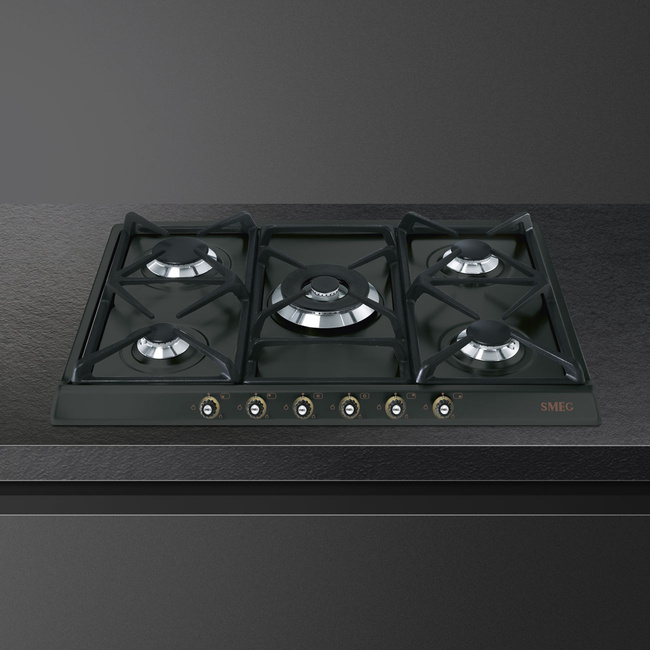 Smeg - Płyta Gazowa, 70 Cm, Cortina, Antracyt Cortina Sr775Ao Antracyt (Pokrętła Z Mosiądzu)