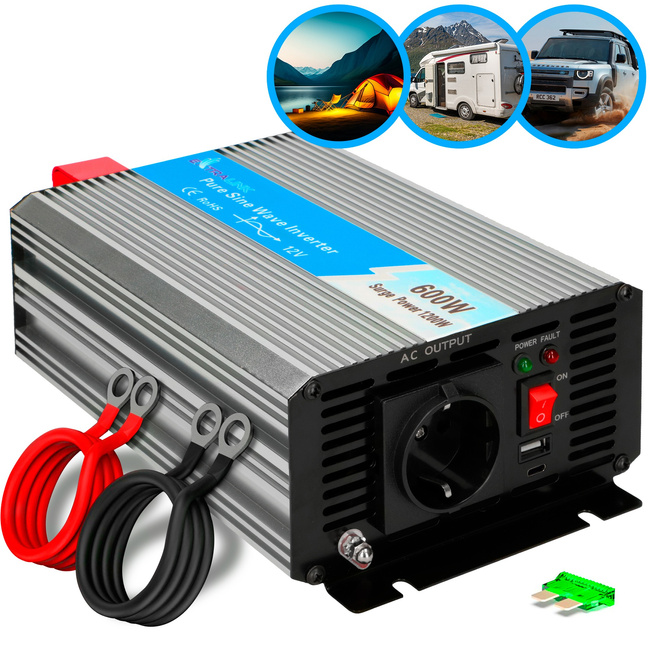 Przetwornica napięcia Extralink OPIP-600W z czystą sinusoidą, 12 V/230 V, 600 W
