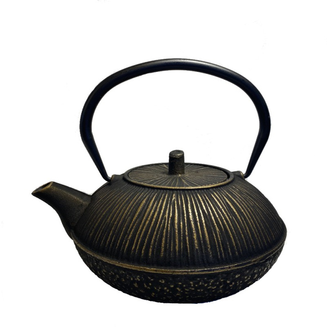 Dzbanek do herbaty żeliwny 1,1l Lines czarno-złoty - Zest for Life