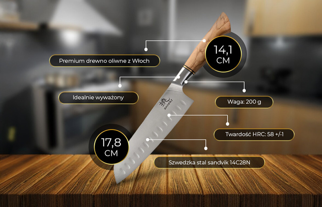 Shiori - Shibuki Santoku - uniwersalny, wielozadaniowy nóż szefa kuchni ze stali Sandvik 14C28N