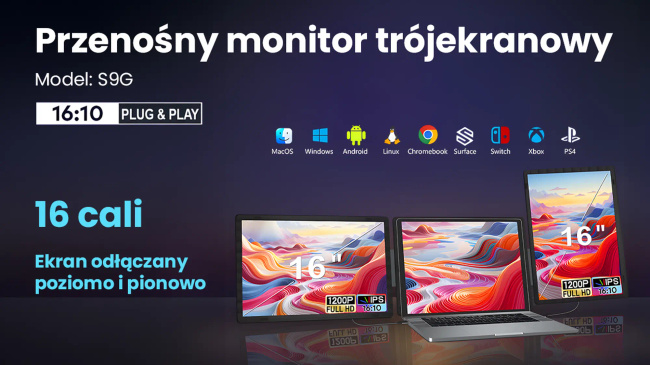 Extralink Smart Life S9g 16" | Przenośne monitory do laptopa | 2 monitory, Ips, 1920x1200