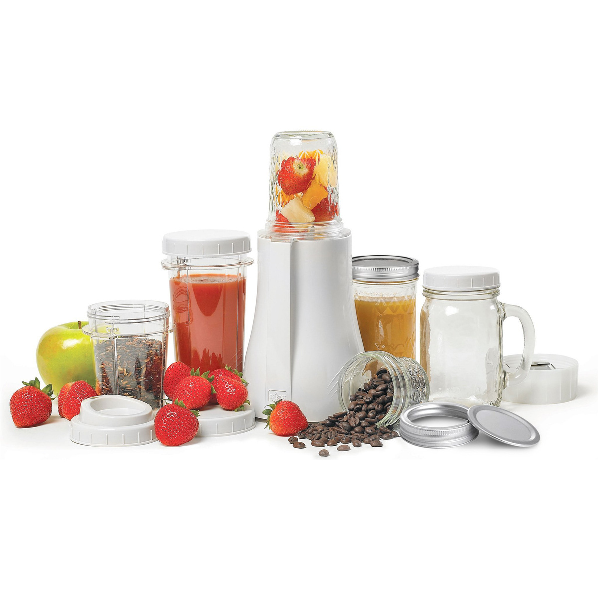 Blender Tribest Personal Blender PB-350 ze szklanymi słoikami, kubkiem z uchem i pojemnikami z tworzywa