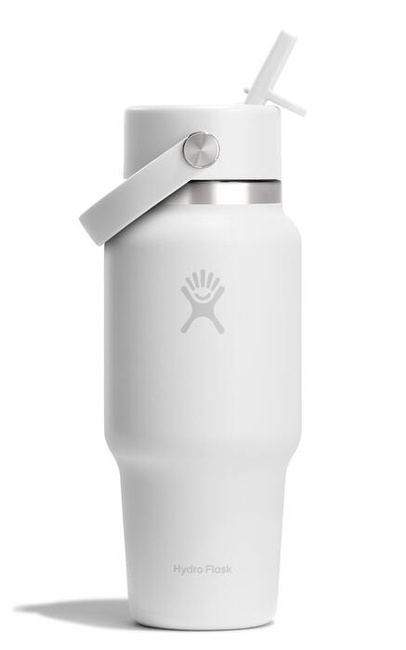 Biała butelka termiczna Hydro Flask 24 oz Wide Mouth Travel ze słomką Flex Straw