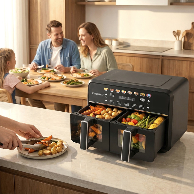Frytkownica beztłuszczowa dwukomorowa Wartmann WM-2511 11L Dual Air Fryer 3w1 Infrared
