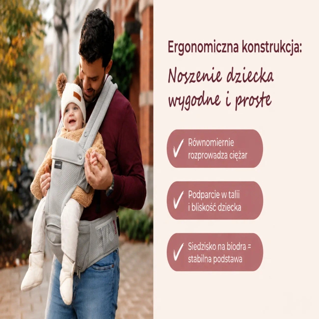 Nosidełko Momcozy z siedziskiem biodrowym 2 w 1, szare