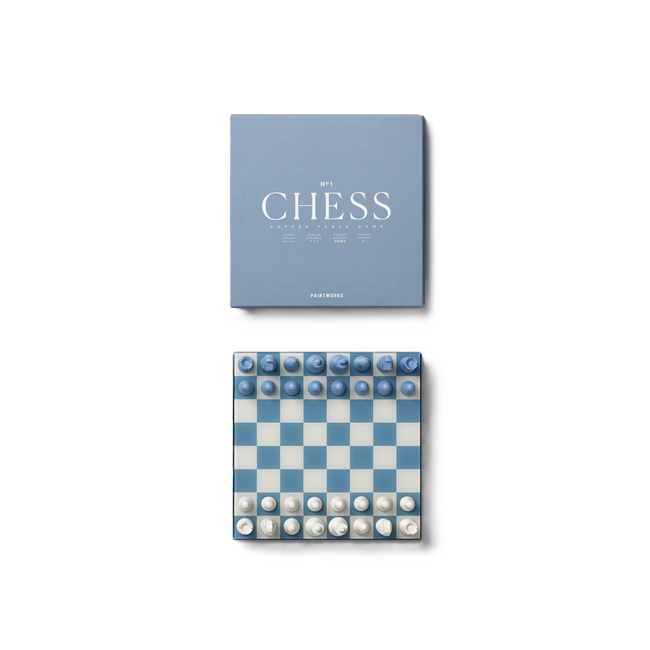 Szachy Printworks Classic Chess Dusty Blue, drewniane figury i plansza z akrylem