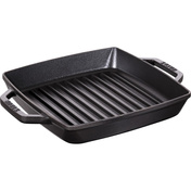 Patelnia grillowa Staub kwadratowa 23 cm, żeliwna, z dwoma uchwytami, czarna