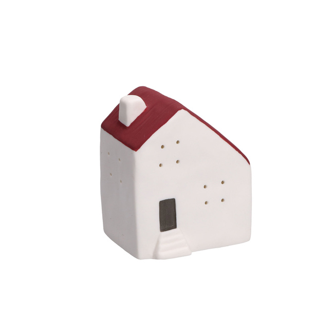 Domek świąteczny LED Rituali Domestici Nelvillaggio M, porcelana, biały z czerwonym dachem
