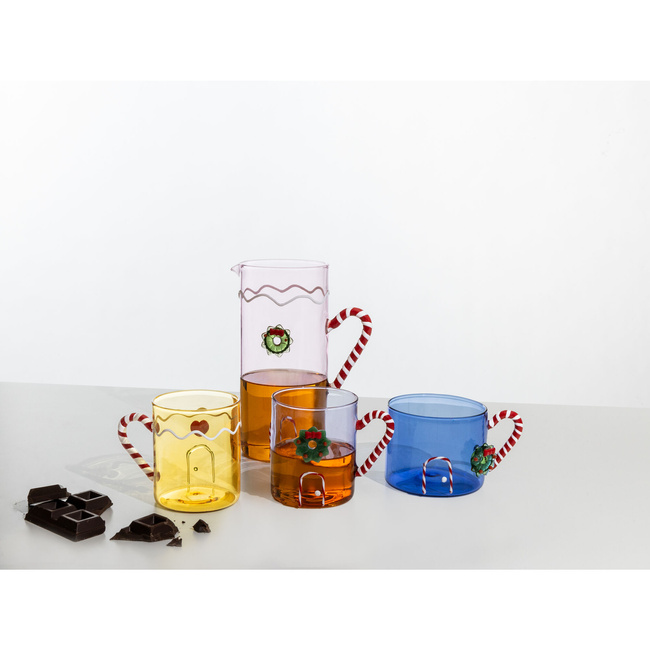 Kubek szklany Ichendorf Milano Sweet & Candy, liliowy z uchem jak laska cukrowa, 450 ml