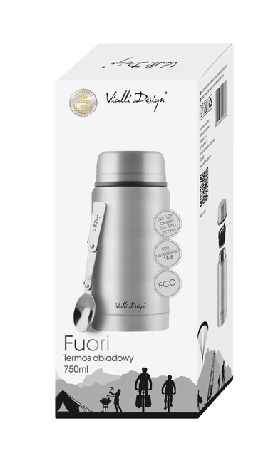Termos obiadowy Vialli Design Fuori 750 ml, stal matowa, ze składaną łyżką