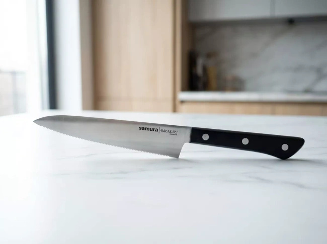 Nóż uniwersalny ząbkowany Samura Harakiri SHR-0024B, ostrze 15 cm, czarny
