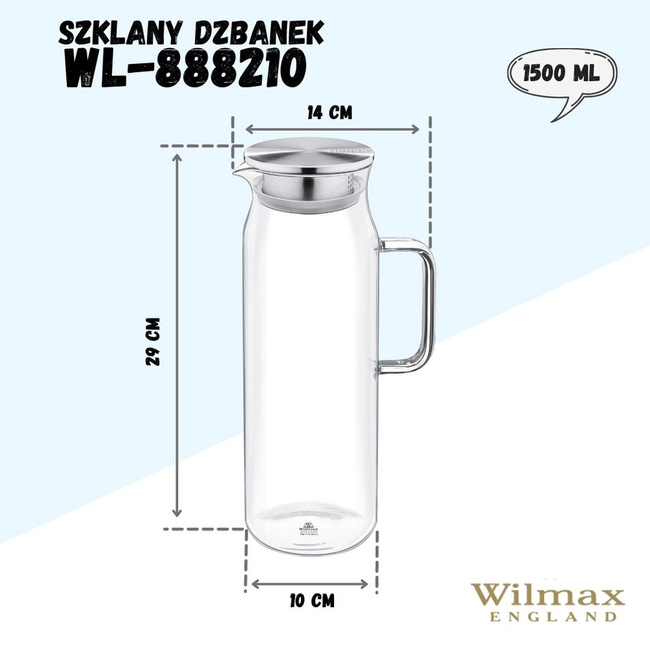 Dzbanek szklany do napojów 1.5 l slim - Wilmax