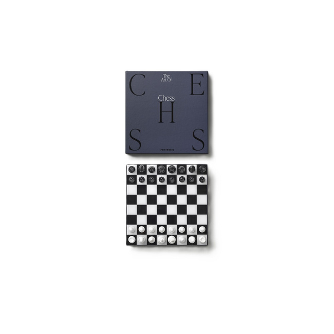 Szachy Printworks Art of Chess, drewniane figury, plansza z akrylem, czarno-srebrne