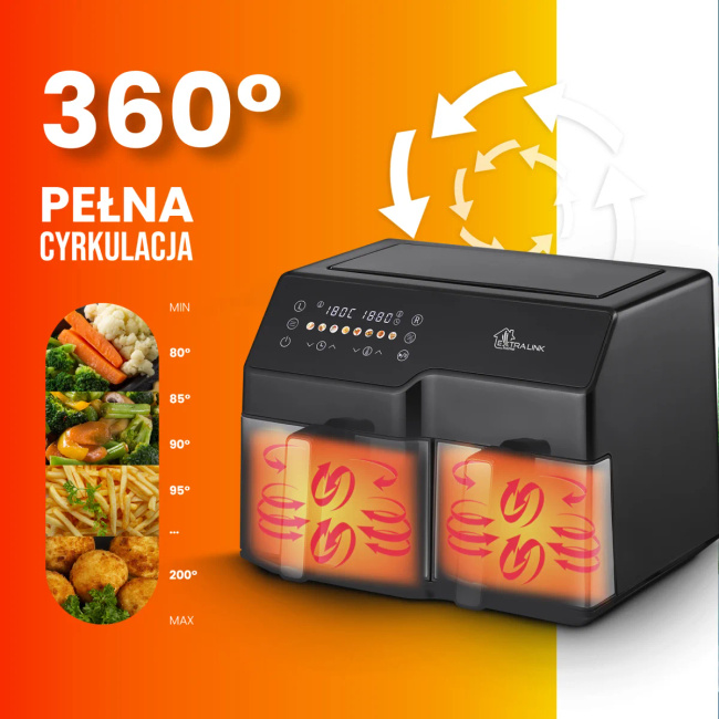 Extralink Home Air Fryer SJ-1000 10L EU | Frytkownica | (6L+4L) 2500W