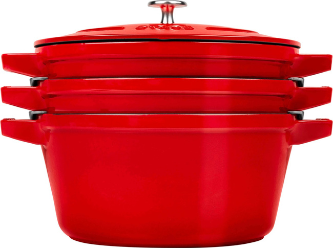 Staub zestaw 3 naczyń + pokrywka 24 cm czerwony