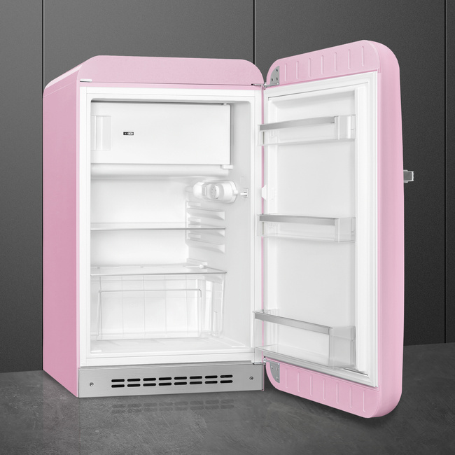 Smeg - Chłodziarko-zamrażarka, pastelowy róż 50's style Fab10Rpk6 Pastelowy róż (chromowany uchwyt).
