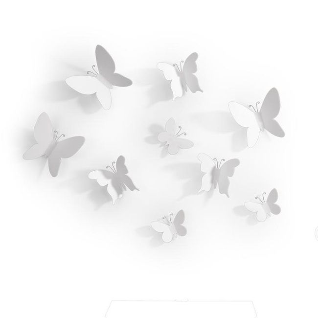 Dekor ścienny, motyle x 9, biały - Umbra