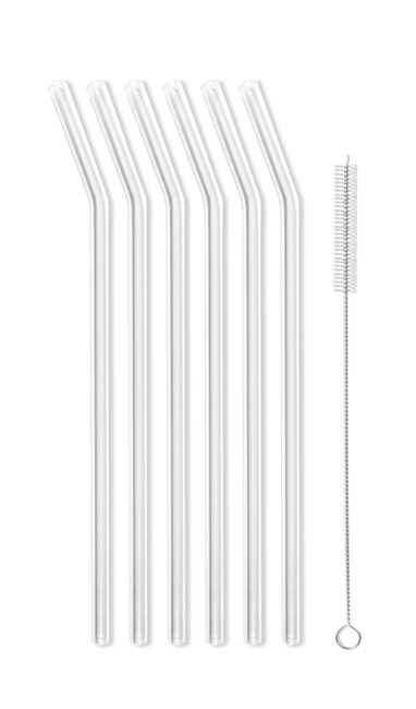 Słomki szklane transparent zakrzywione 23cm zestaw 6 sztuk ze szczoteczką - Vialli design