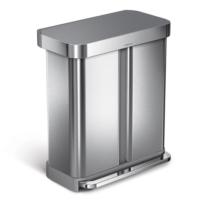 Kosz do segregacji Simplehuman CW2209, 58 l, szczotkowana stal, szara pokrywa