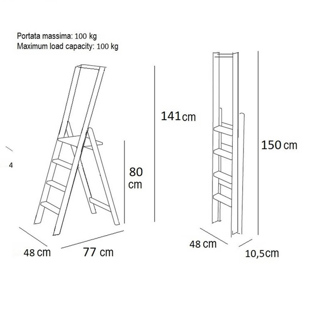 Drabina domowa Arredamenti Kimora 4, 4 stopnie z drewna bukowego, 141 cm, brązowa