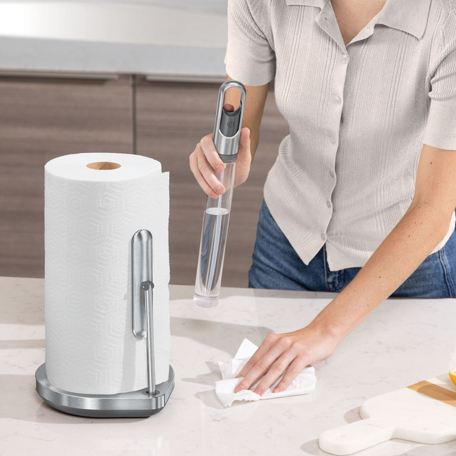 Stojak na ręcznik papierowy z pompką ze spryskiwaczem szczotkowana stal - Simplehuman