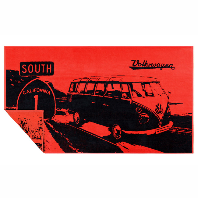 Vw Ręcznik Plażowy, Bawełniany, Bus Highway 1/Red