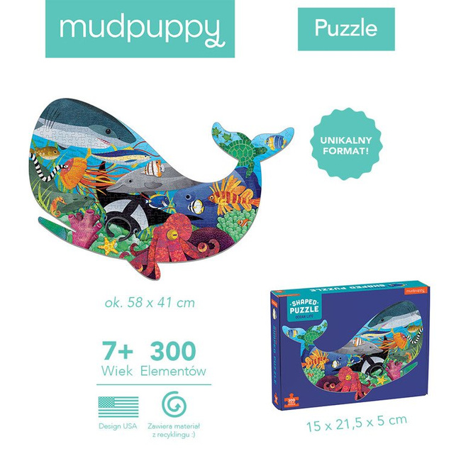 Mudpuppy Puzzle konturowe Wieloryb Życie oceanu 300 elementów 7+