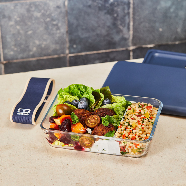 Lunchbox szklany Monbento x Pyrex Pure 600 ml, niebieski Blue Natural