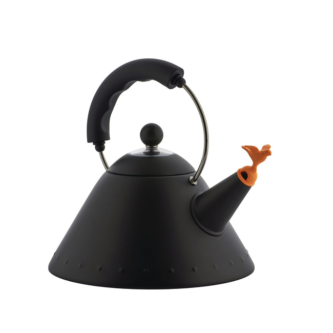 Czajnik z gwizdkiem, Ptaszek, Czarny mat 9093 - Alessi