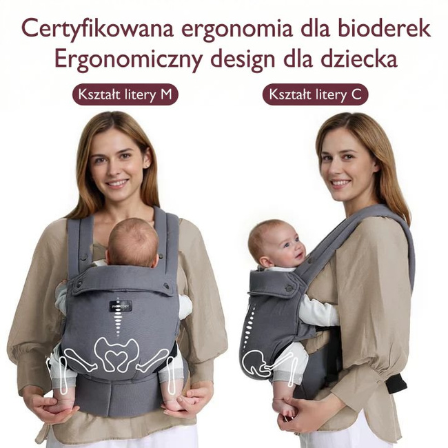 Nosidełko Momcozy BC001 PureHug z szelkami X, szare, przewiewne