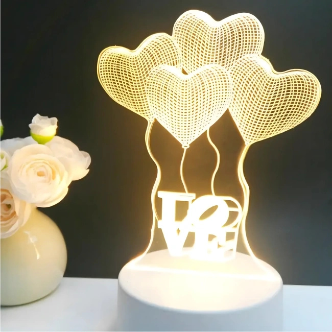 Extralink Home | Lampka nocna cztery serca 3D | iluzja optyczna do sypialni USB