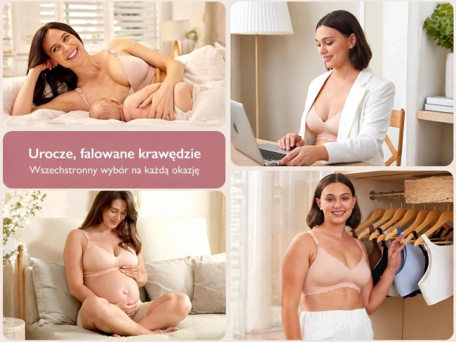 Bezszwowy biustonosz do karmienia Momcozy YN46 Floral, beżowy, rozmiar M