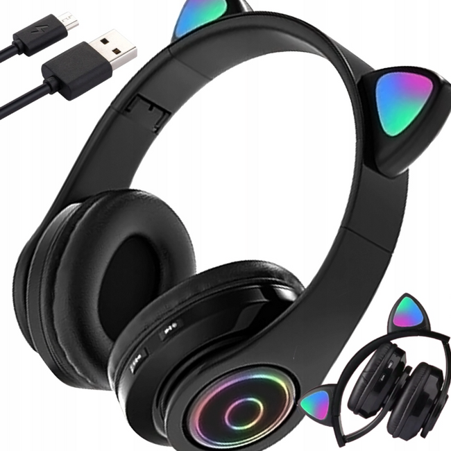 EXTRALINK Kids Headphones Pro Czarne Słuchawki przewodowe dla dzieci Kocie Uszy